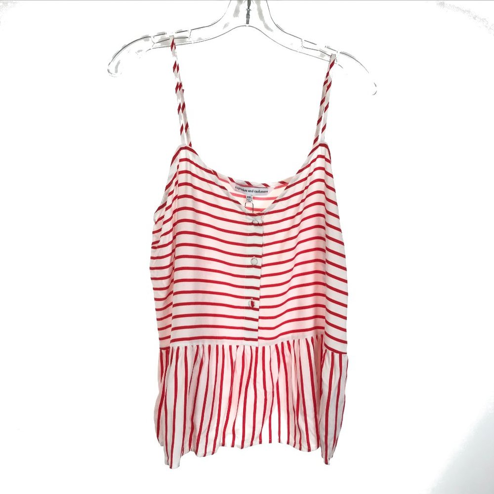 NWT Womens Size XXL Cupcakes & Cashmere Striped Button Down Flounce Hem Tank Top